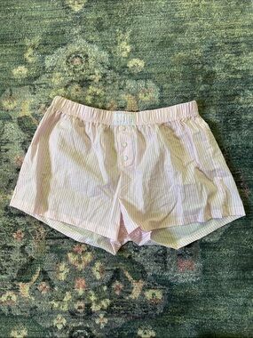 Weekending “Love” Women's Pink Striped Cotton Blend Sleep Shorts Like New